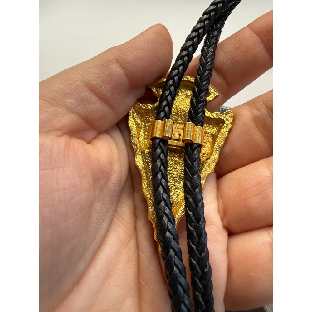 Vintage Arrowhead Bolo Tie‎ Bronze  Honeycomb Textured Western Black Cord